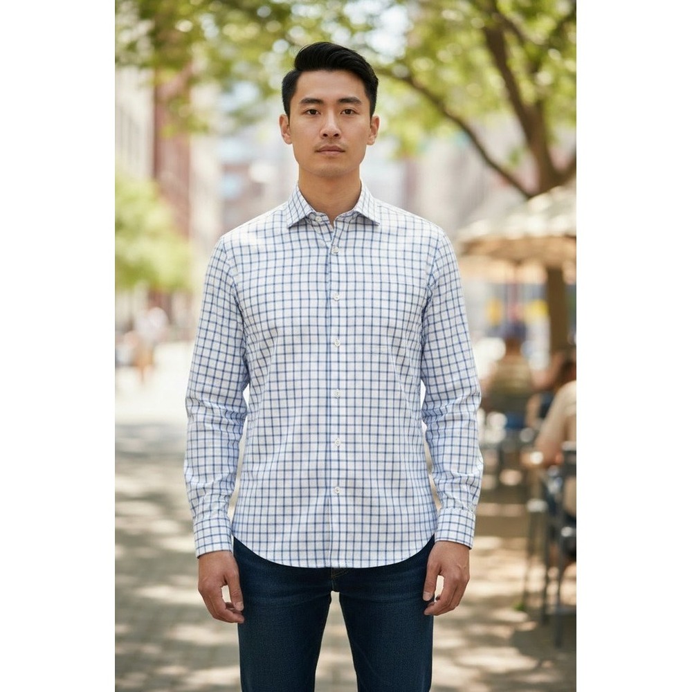 Bonobos Dress Shirt Mens 16.5 34/35 Blue White Check Slim Long Sleeve tailored L